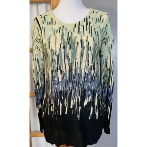 NIC+ZOE Abstract Ombré Knit Top PS Linen Blend Pullover Yellow Green Blue